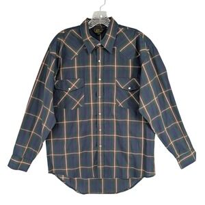 Gentlemen's Row‎ Vintage Western Pearl Snap Shirt M Green Plaid Retro Cowboy 90s